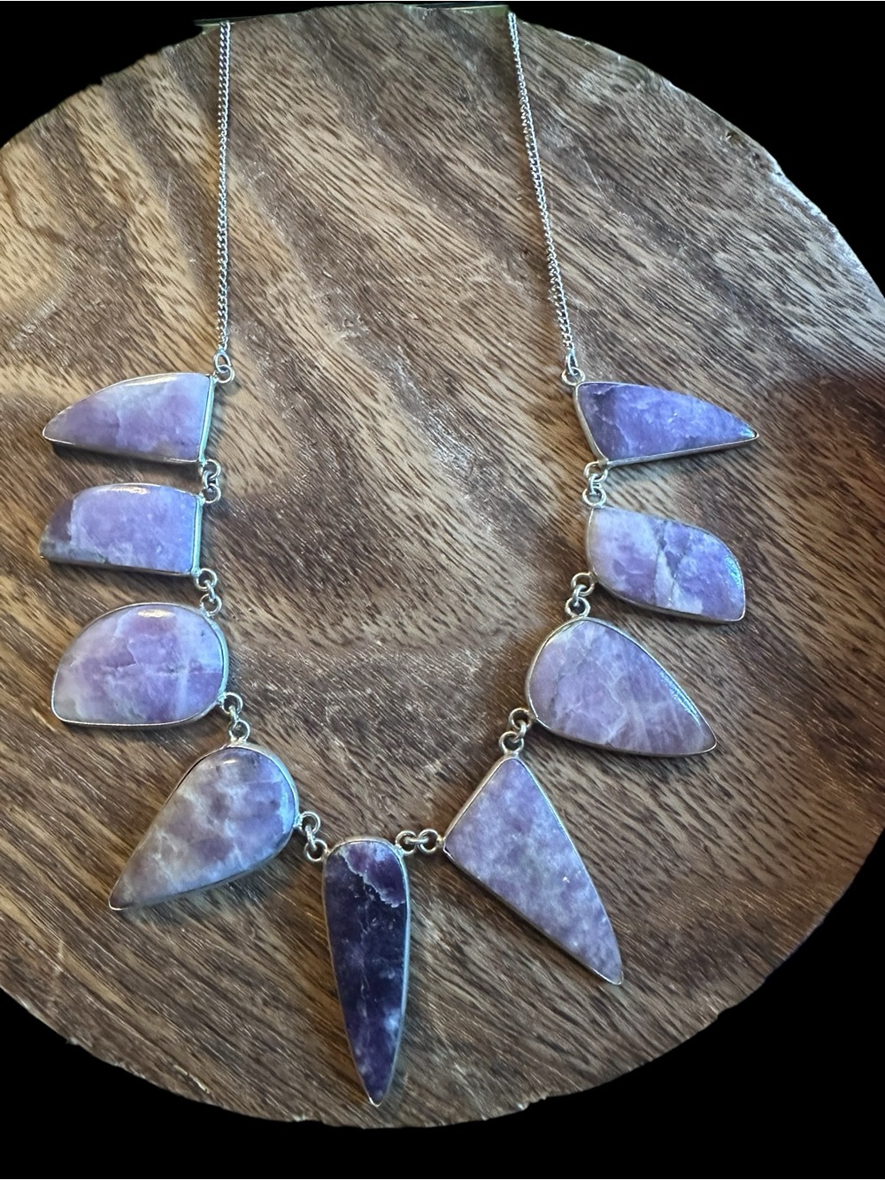 Purple Lepidolite Crystal 925 Silver Statement Necklace